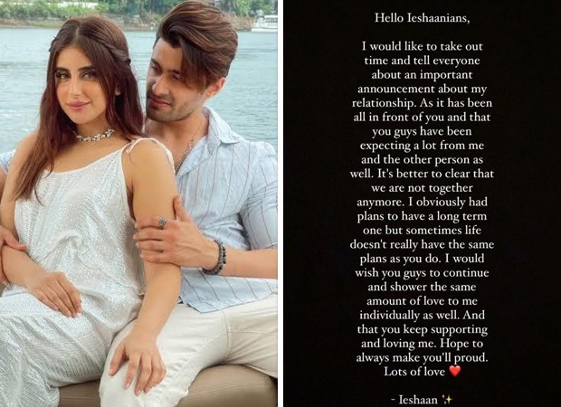Bigg Boss fame Ieshaan Sehgaal announces his break up with Miesha Iyer on Instagram