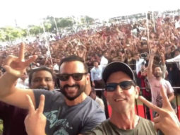 Hrithik Roshan and Saif Ali Khan greet fans as they visit Delhi and Gurugram’s SGT University to promote Vikram Vedha
