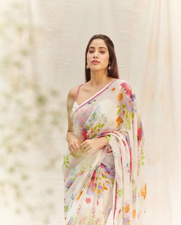 Janhvi Kapoor looks drop-dead gorgeous in white floral chiffon saree worth Rs.21K