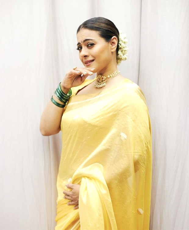 Kajol looks vivacious in Raw Mango’s yellow saree as she drops pictures from Ganesh Chaturthi celebrations