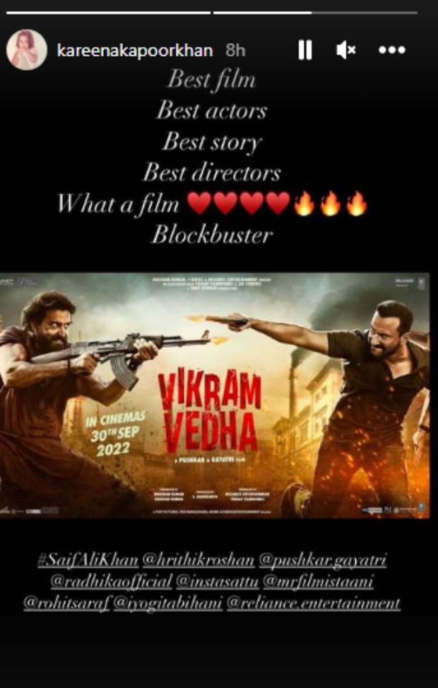 Kareena Kapoor Khan reviews Vikram Vedha; calls Saif Ali Khan-Hrithik Roshan starrer a ‘blockbuster’ 