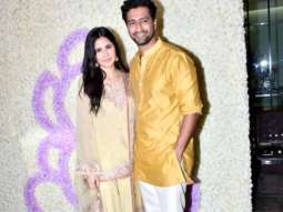 Katrina Kaif-Vicky Kaushal twin in yellow as they attend Ganesh Chaturthi celebrations hosted by Arpita Khan Sharma