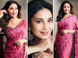 Madhuri Dixit makes hearts skip a beat in pink chiffon block-printed saree by Punit Balana
