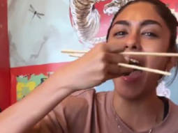 Mrunal Thakur is too hungry to devour sushi using chopsticks