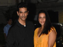 Neha Dhupia and Angad Bedi pose together for paps