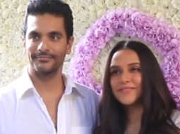 Neha Dhupia arrives with husband Angad Bedi at Arpita Khan’s house