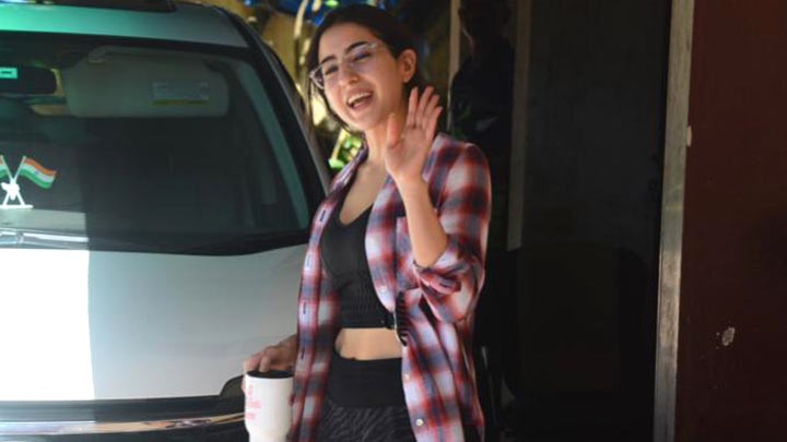 Sara Ali Khan snapped in black gym shorts and flannel