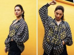 Tamannaah Bhatia aces street wear in a button-down shirt and wide pants for Babli Bouncer’s promotions