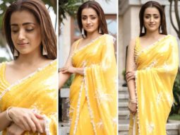 Trisha Krishnan is a sight to behold in yellow sequined saree by Neeta Lulla for Ponniyin Selvan-1 promotions