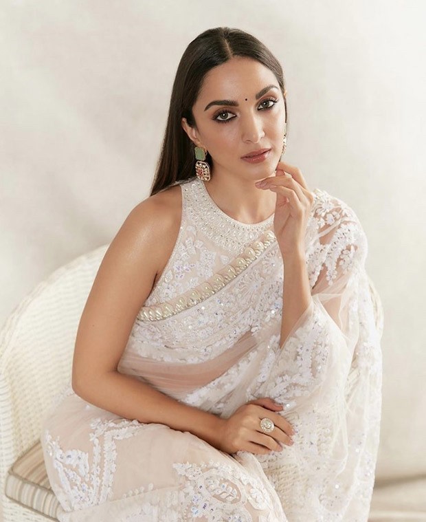 Kiara Advani in pristine white saree and infinity blouse is a sight to behold