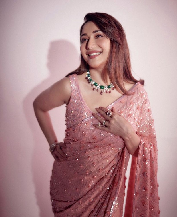 Madhuri Dixit Nene’s pink sequin saree by Manish Malhotra can make your day brighter