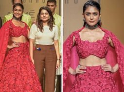 Mrunal Thakur dons three-piece crimson lehenga by Mishru as she walks the runway at The FDCI x Lakmé Fashion Week