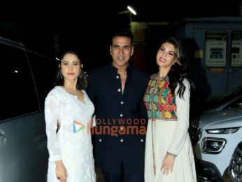 Photos: Akshay Kumar, Jacqueline Fernandez and Nushrratt Bharuccha snapped at a screening of Ram Setu at PVR Juhu