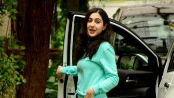 Sara Ali Khan waves at paps as she gets snapped at the dubbing studio