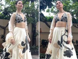 Tamannaah Bhatia takes traditional clothing up a notch in Devnaagri’s Rs. 58K monochrome printed lehenga