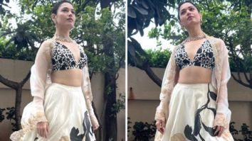 Tamannaah Bhatia takes traditional clothing up a notch in Devnaagri’s Rs. 58K monochrome printed lehenga
