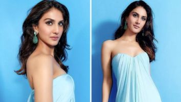 Vaani Kapoor is “blueming” in Alexander Mcqueen’s blue strapless silk chiffon gown worth Rs. 1.15 Lakh