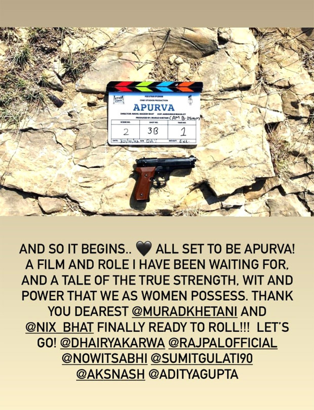 Tara Sutaria starrer Apurva is an upcoming flick directed by Nikhil Nagesh Bhat.