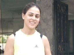 Genelia D’souza smiles as she poses for paps in denim shorts