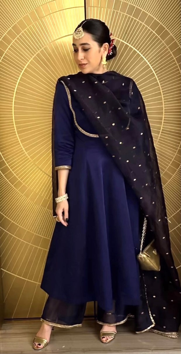 Karisma Kapoor ups the ante for wedding guests in a blue kurta set from Raw Mango