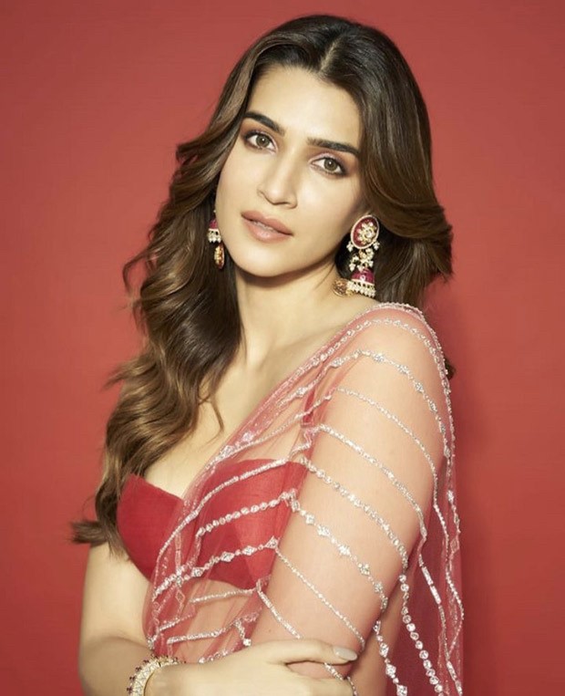 Kriti Sanon Makes A Statement In An Embellished Pink Sheer Sequin Saree By Falguni And Shane