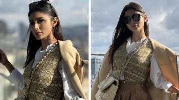 Mouni Roy nails school girl aesthetic in mini beige pleated skirt, white shirt and sleeveless cardigan