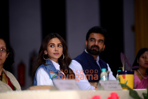 Photos: Rakul Preet Singh and IAS-turned-actor Abhishek Singh snapped at Daulat Ram College, Delhi University