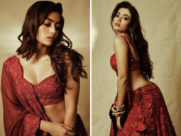 Rashmika Mandanna looks like a dream in red embellished lehenga by Mishru worth Rs.4 Lakh