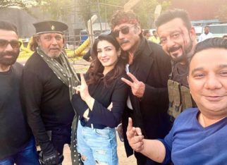 Raveena Tandon visits the sets of Baap; clicks selfie with Sunny Deol, Mithun Chakraborty, Jackie Shroff and Sanjay Dutt