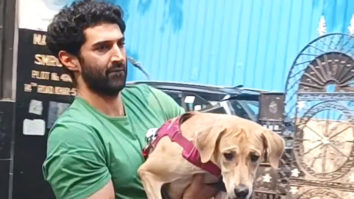 Aditya Roy Kapur gets clicked outside a pet clinic with his dog