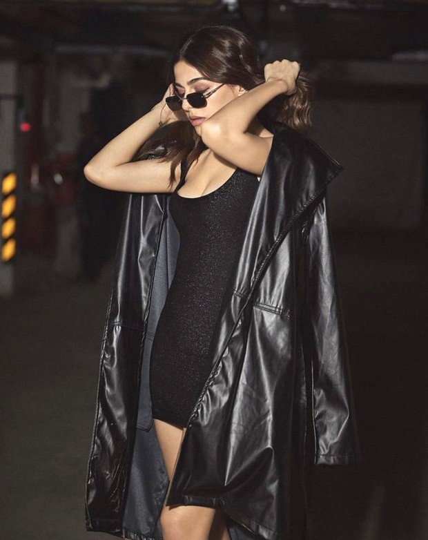 Alaya F adds a sporty edge to her glitzy little black dress with a trendy leather jacket for the Freddy success celebration