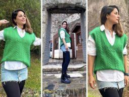 Hina Khan gives winter fashion cues in a bright green sweater vest and denim skirt while being on vacation in Turkey