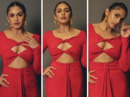 Huma Qureshi looks fiery in bold red a cutout gown as she attends Monica O my Darling success party
