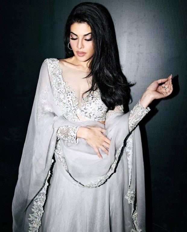 Jacqueline Fernandez is nothing less than a princess is in a pearl grey lehenga for Cirkus promotions