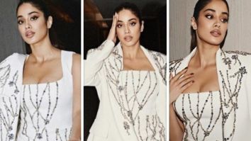 Janhvi Kapoor embraces the holiday season in a white embellished mini dress and jacket