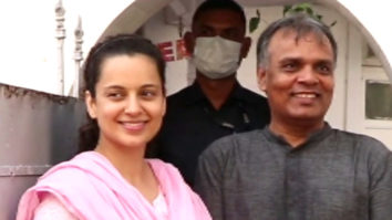 Kangana Ranaut gets clicked in a cheerful mood wearing a pink salwar
