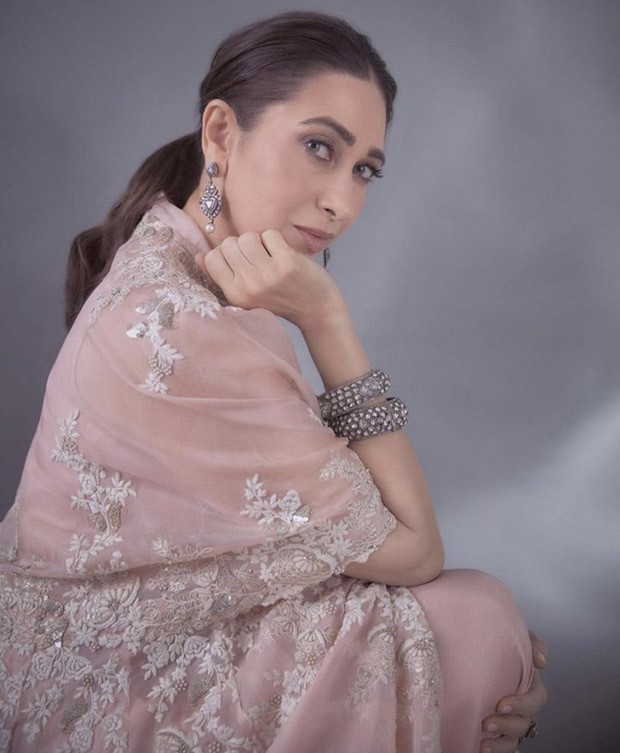 Karisma Kapoor is the queen of ethnic fashion, as evidenced by her most recent photos wearing blush pink outfit