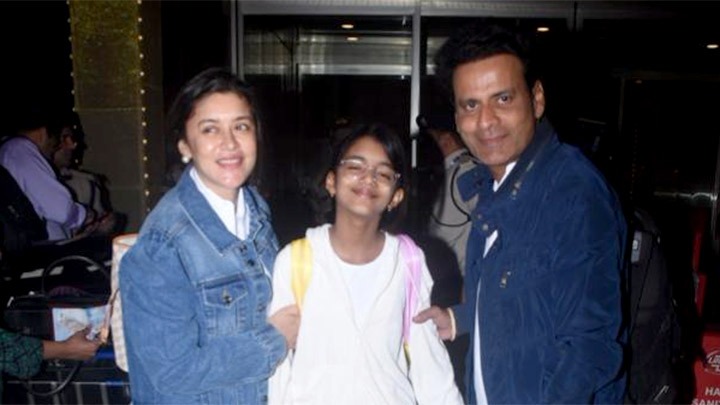 Manoj Bajpayee poses with family at the airport - Bollywood Hungama