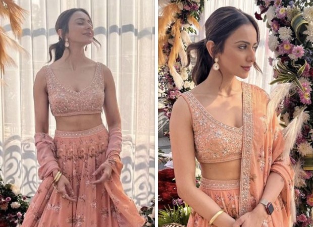 Rakul Preet Singh is relishing the winter sun and the wedding season sporting a peach lehenga with embroidery that cost Rs. 68K : Bollywood News - Bollywood Hungama