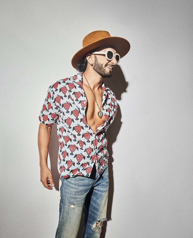 Ranveer Singh plays it cool in a strawberry printed shirt and denim jeans for Cirkus promotions