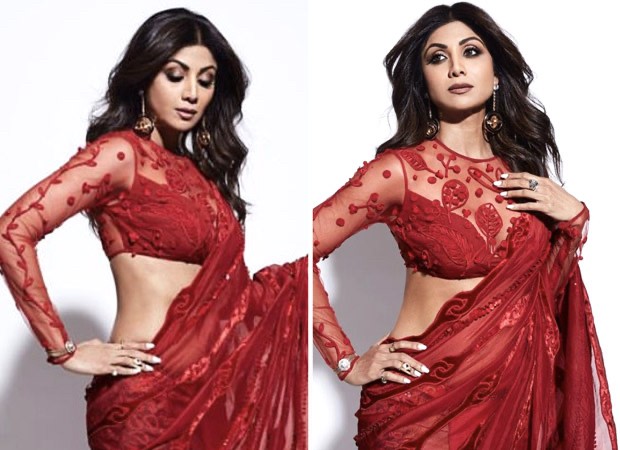 Shilpa Shetty Kundra looks drop dead gorgeous in a red lace saree by Shivan & Narresh : Bollywood News