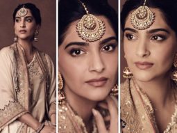Sonam Kapoor sports an ethereal ivory Anamika Khanna costume that perfectly embodies the “opulent” dress code