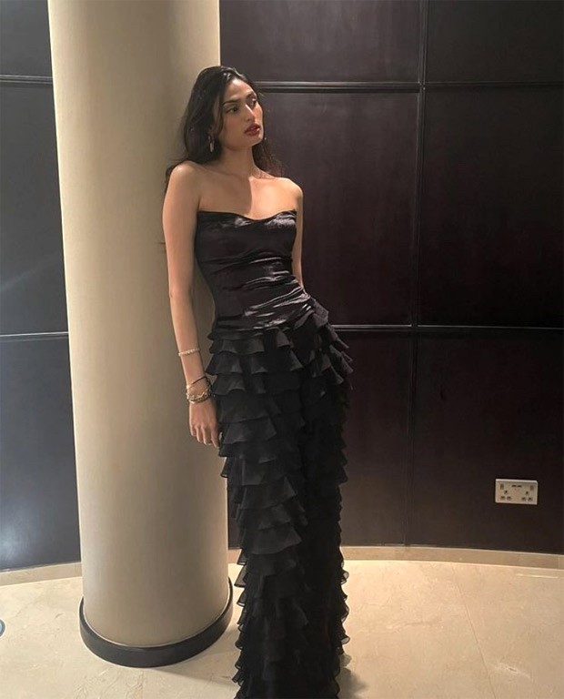 Athiya Shetty in strapless ruffled black gown by Shehla Khan is proof that a black dress demands unwavering glamour