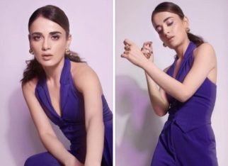Radhika Madan makes a strong case for colour purple in Intrinsic co-ord set that has a waist coat and flared pants for Kuttey promotions
