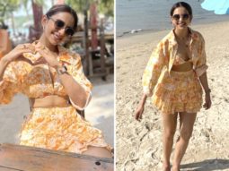 Rakul Preet Singh is beaming as she enjoys a bright beach day in a floral bralette and skirt