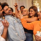 Shehzada: Kriti Sanon and Manisha Koirala forcefully feed cake to Kartik Aaryan at the wrap up party