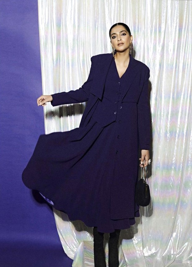 Sonam Kapoor offers winter wardrobe tips to look chic in the chilly weather in her purple three-piece coat and skirt