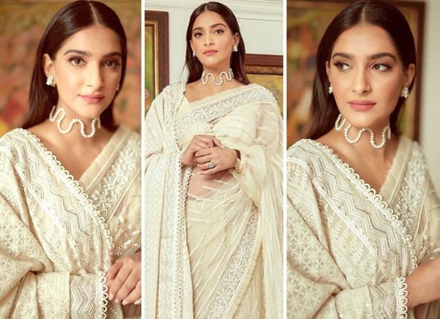 Sonam Kapoor's white saree by Abu Jani Sandeep Khosla comes with the most  exquisite pearl-encrusted drape : Bollywood News - Bollywood Hungama