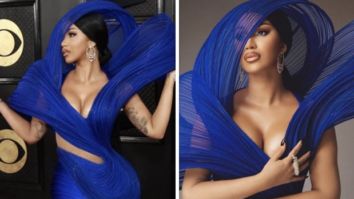 Cardi B spun her magic at the Grammys while on the red carpet in an electric blue Gaurav Gupta gown
