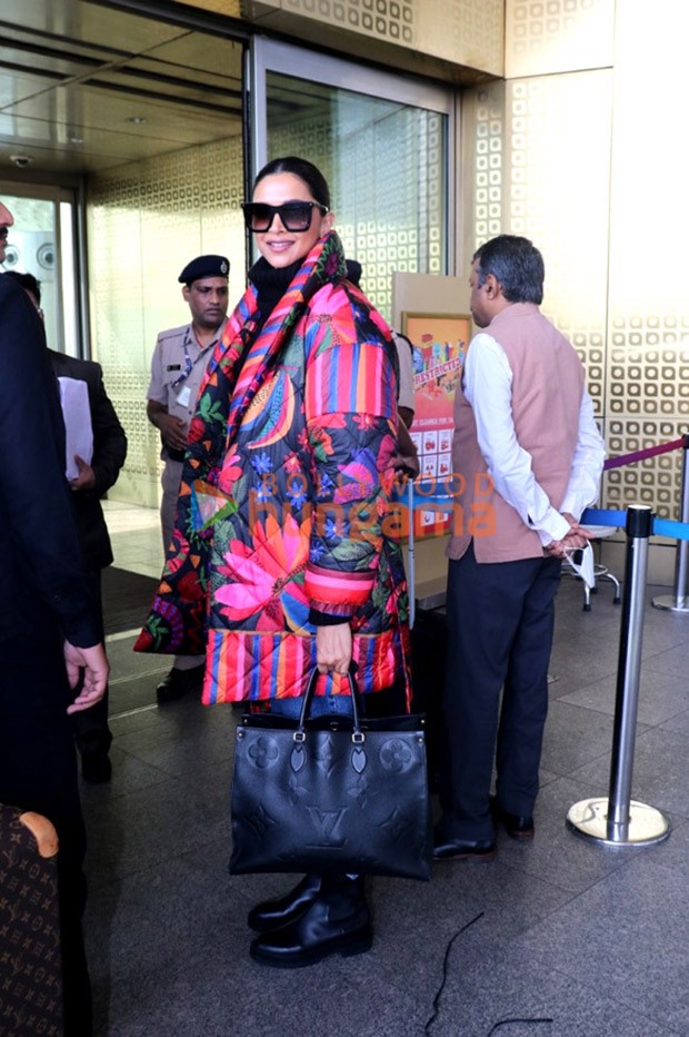 Deepika Padukone bundles up in a colourful puffer jacket as she flies to the second schedule of her movie Fighter